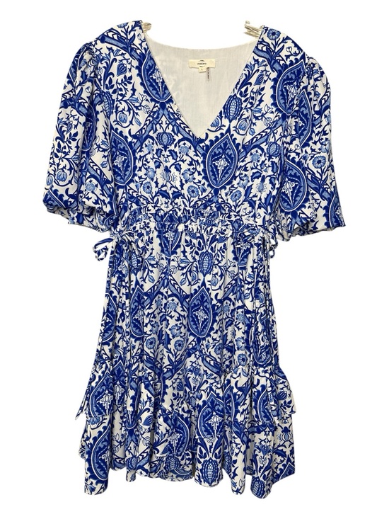 entro Dresses & Skirts - Entro Blue & White Printed V-Neck Mini Dress Sz L
